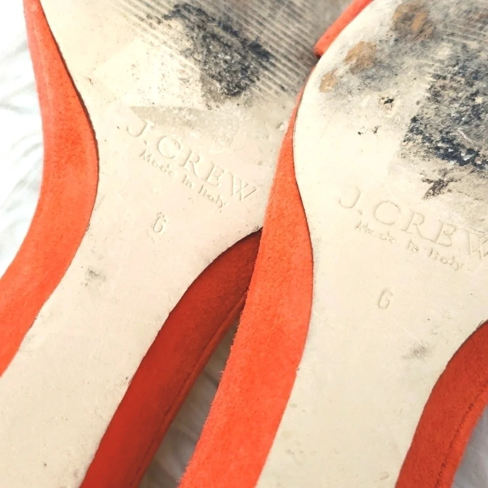 J.CREW Orange Suede Ankle Strap Zip Lillian Low Mini Wedge Sandals 6